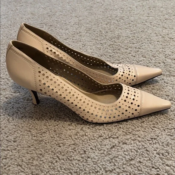 Stuart Weitzman Beige Leather Pointed-Toe Pumps - Picture 4 of 6